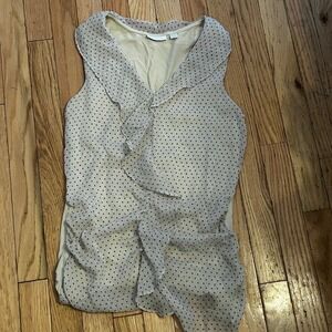New York & Company Tan Polka Dot Sleeveless‎ Blouse with Ruffle Size Medium